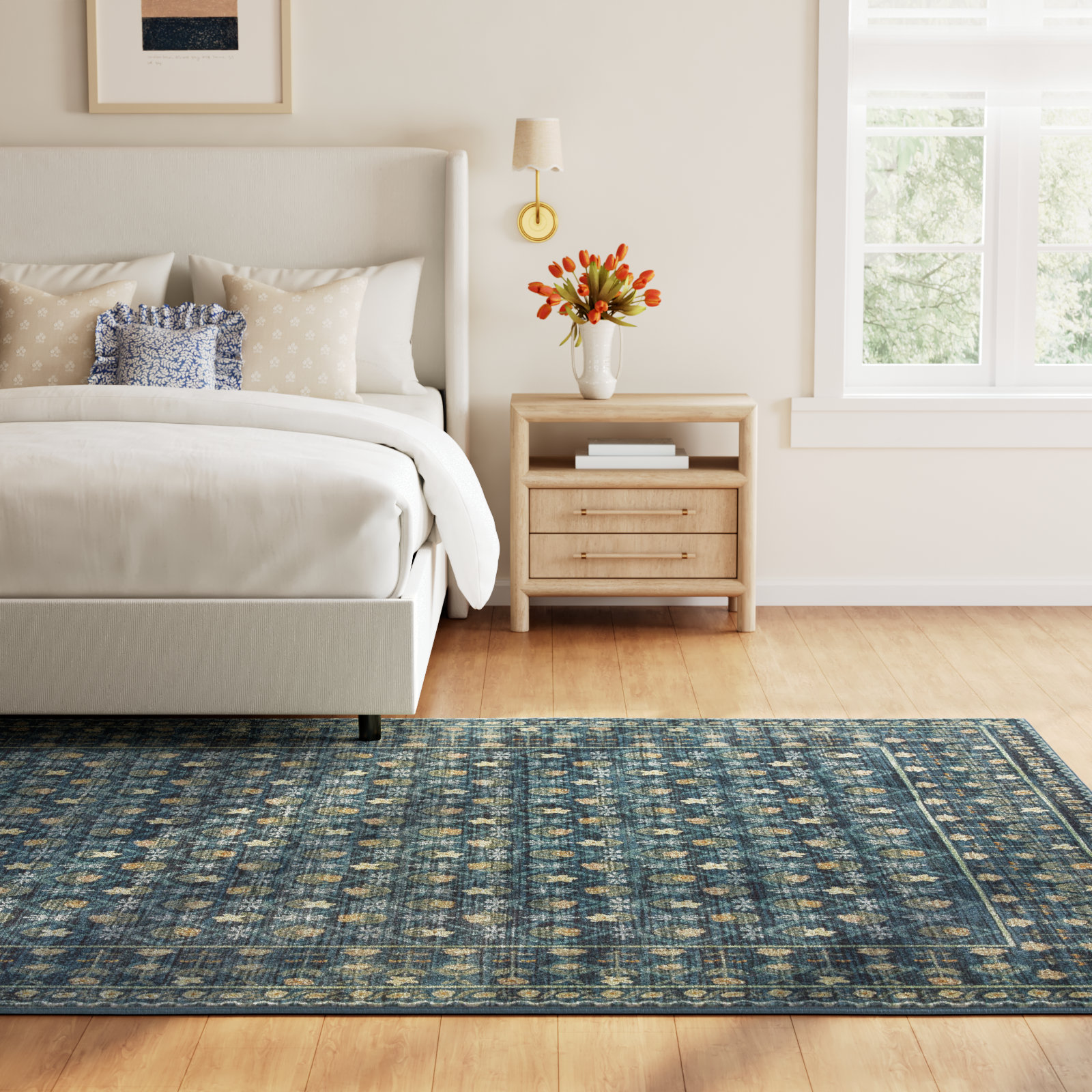 Rifle Paper Co. x Loloi Eden EDE-03 Lattice Indigo Rug feat. CloudPile, Rectangle 8'6" x 11'6"