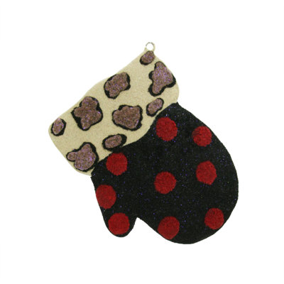 Ornement de Noël éclectique léopard 4 "et mitaine de Noël à pois
