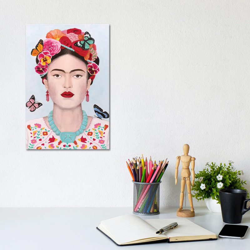 Frida Kahlo And Butterflies by Sally B - Wrapped Canvas Gallery-Wrapped Canvas Giclée, 20.32 cm H x 30.48 cm W