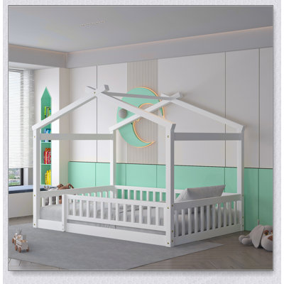 Wood Bed House Frame with Fence, Perfect for Kids and Teens, Ensuring Safety and Comfort in Every Bedroom.