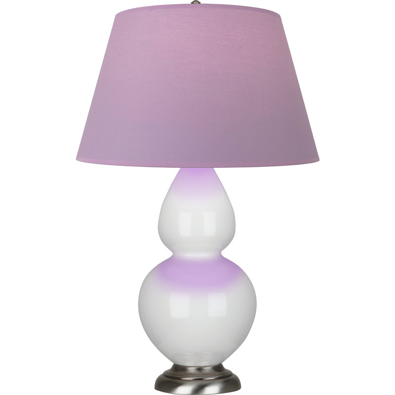 Lampe de table double gourde en céramique, Lys émaillé / argent antique, Lavande / prune, Argent argent