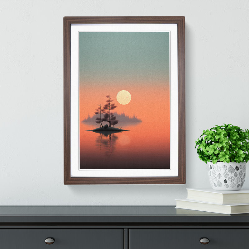 Lake Minimalism No.2 - Single Picture Frame Print on Wood, Walnut Framed, 46cm H x 34cm W