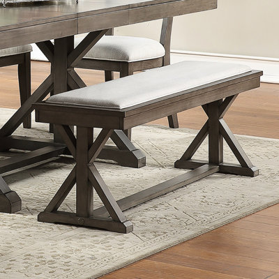 Dining Room Bench In Grey With Wood And Upholstery Upholstered For Robust Support by August Grove