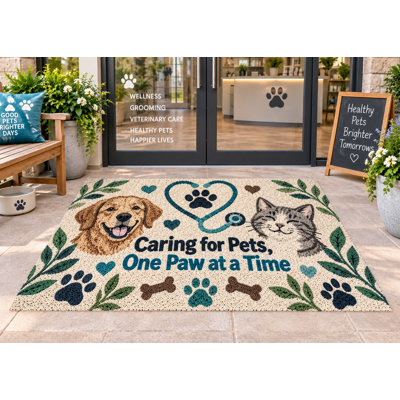 5' x 7' Outdoor Area Rug Caring for Pets One Paw Heavyweight Waterproof PVC Coil Loop Carpet, Heavy Duty Patio Rug, Quick Dry Indoor Outdoor Mat for Porch Deck Balcony Entryway RV Camping