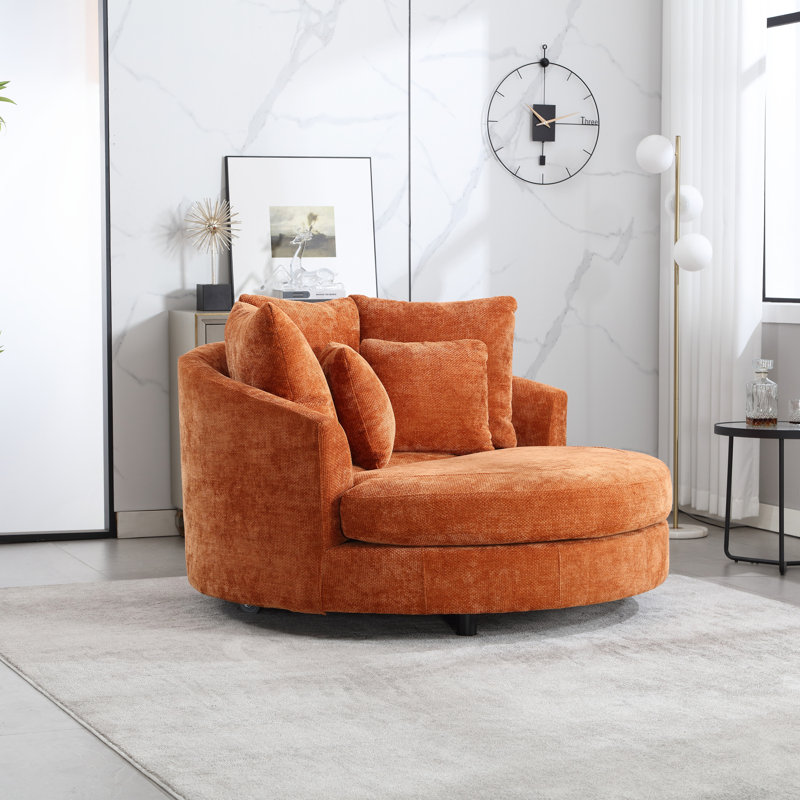 Fauteuil demi-tonneau surdimensionné avec housse, Chenille orange brûlé