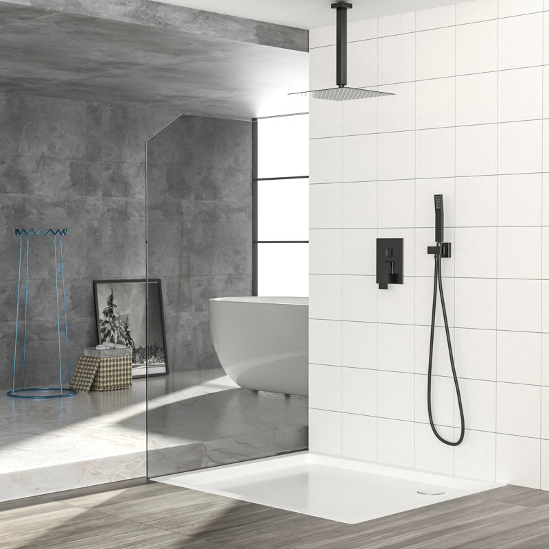 Dual Shower Head Ceiling Mount 10 Inch Square Matte Black With - Scald Balanced Valve, 360 Adjustable Head, And All Necessary Parts System Easy To Clean Nozzle, Handheld