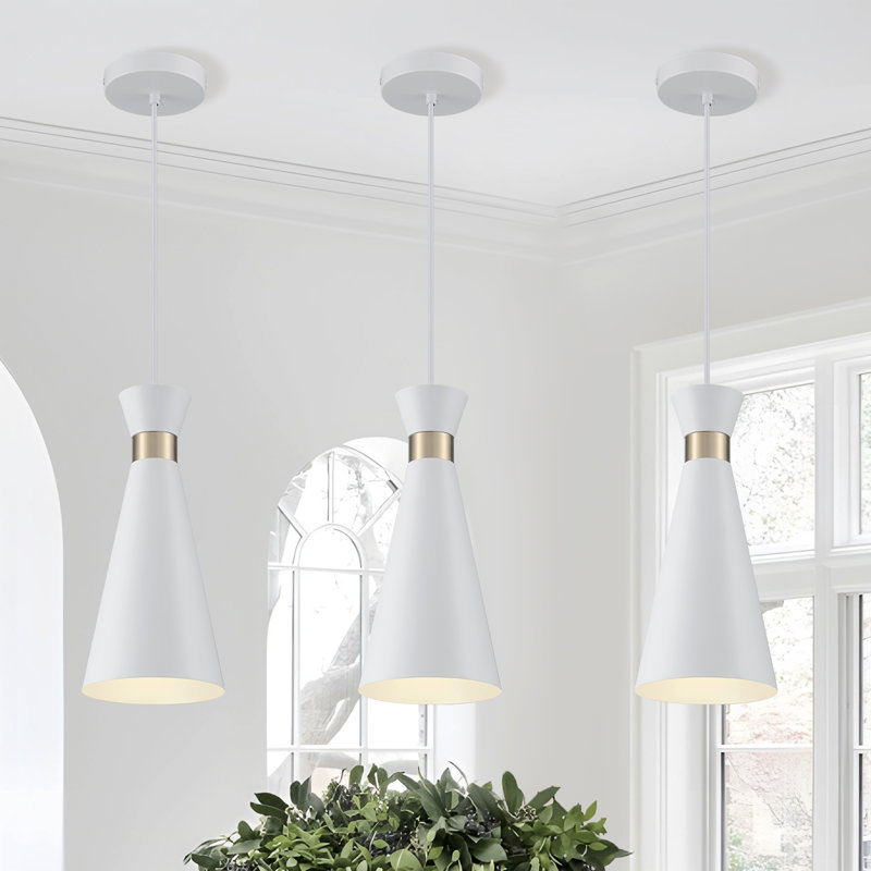 Luminaire suspendu conique à 1 lumière Persei (ensemble de 3), Blanc