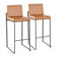 Tabouret de bar contemporain à dossier haut de 76 cm (30 po) en métal noir et similicuir camel - Ensemble de 2