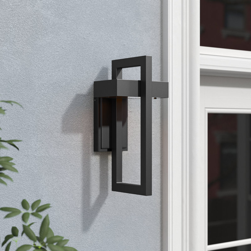 Giddens Integrated LED Frosted Glass Outdoor Flush Mount, Black, 15" H x 7.12" W x 7.5" D