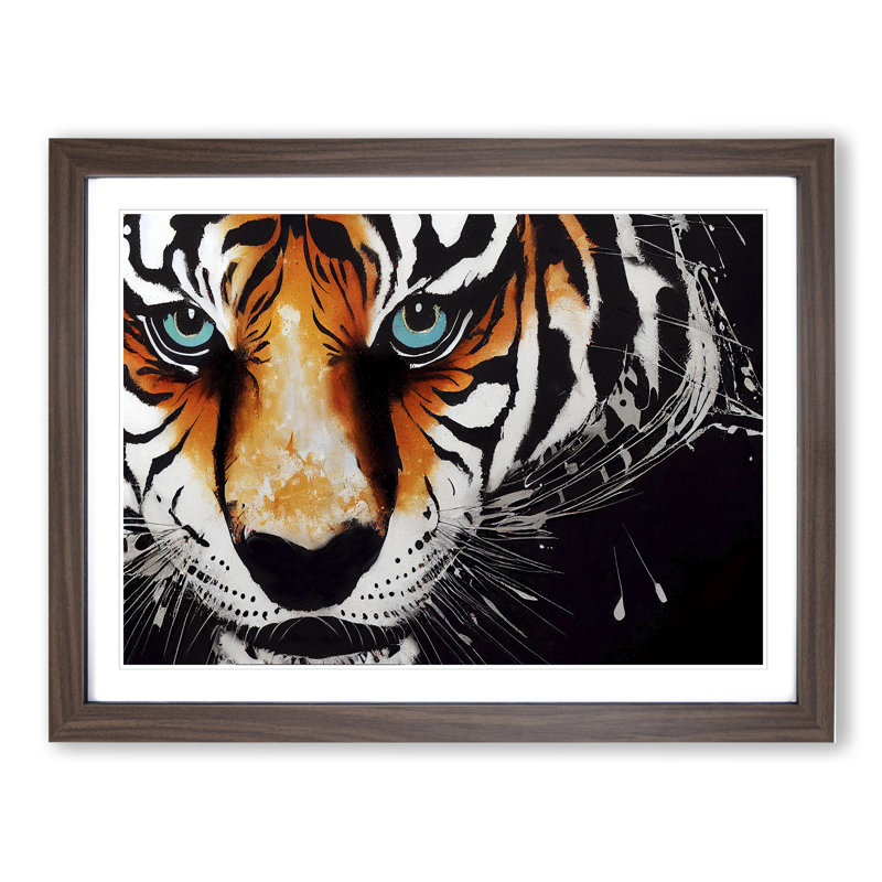XH1022-6697X Painted Tiger - Single Picture Frame Print, 34cm H x 46cm W x 2cm D, Walnut