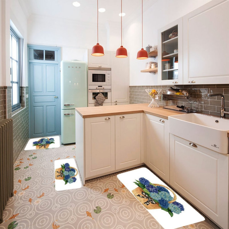 Ensemble 3 pièces de tapis de cuisine Hydrangea