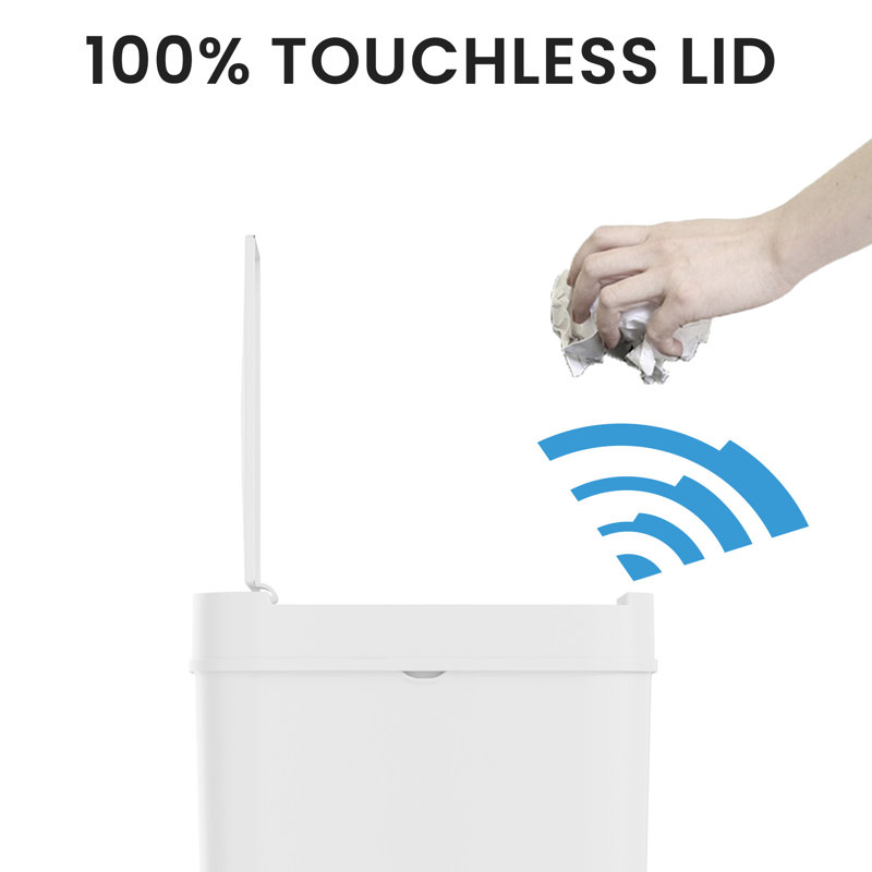 White 3 Gallon Touchless Plastic Kitchen Trash Can