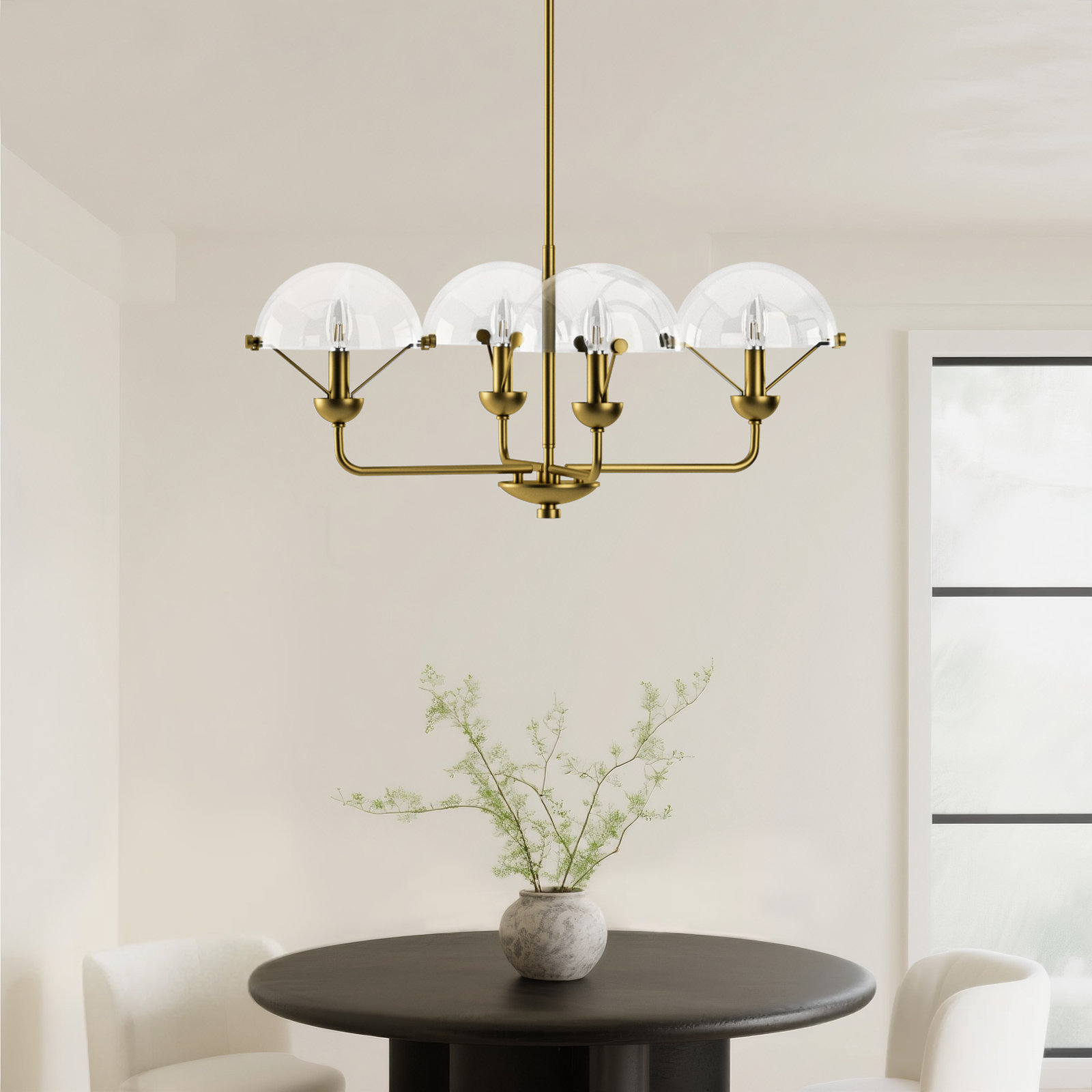 Iron 4-Light Chandelier, Antique Brass Finish/Clear Glass Shade