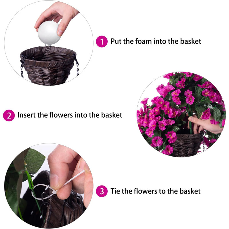 Fuchsia Silk Flower Hanging Basket Arrangement with Metal Chains