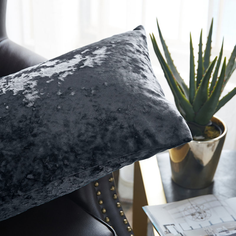 Floral Rectangular Lumbar Cushion Cover, Gun Metal