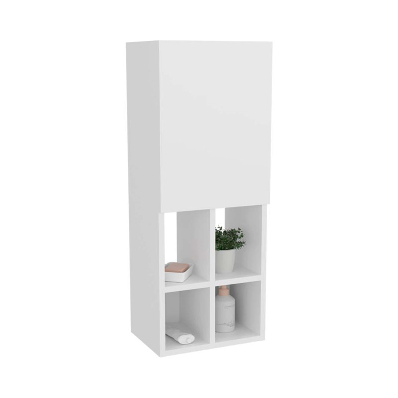 White Wall-Mounted Bathroom Cabinet With Door And 4 Open Shelves, 31.54" H x 12.24" W x 9.29" D