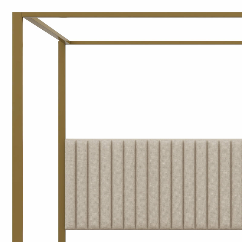 Grand lit plateforme à baldaquin avec tête de lit, Beige