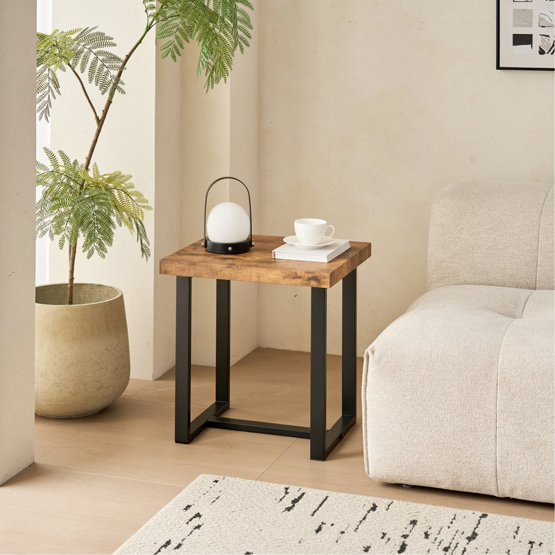 Table de chevet en noyer, table de bout en panneau de fibres à densité moyenne, petite table de thé et canapé avec pieds en métal