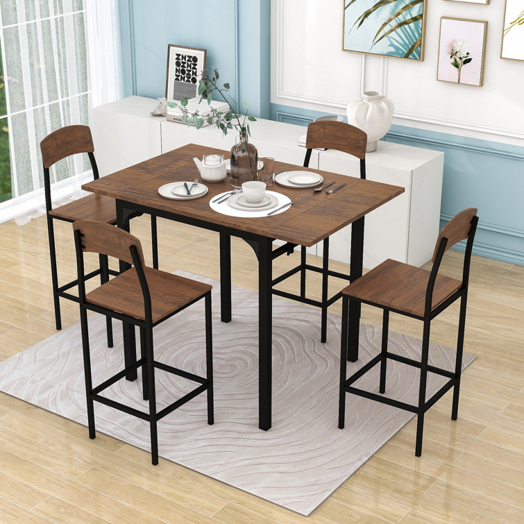 17 Stories Shanque 4 - Person Counter Height Drop Leaf Dining Set | Wayfair
