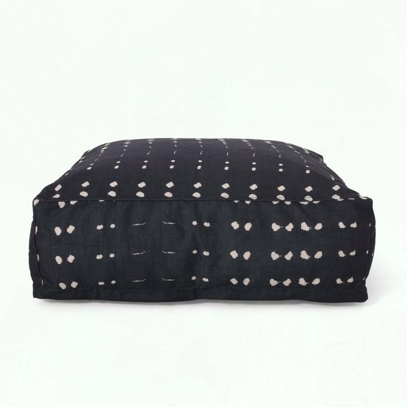 Pouf carré en tissu bleu foncé et blanc