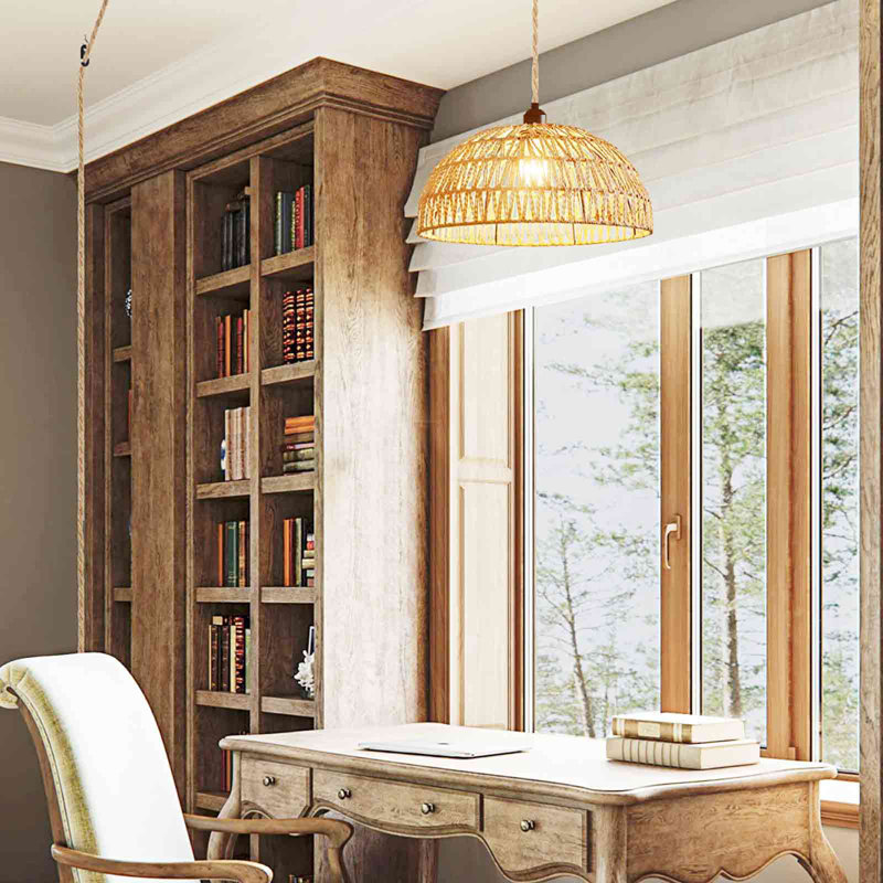 1-Light Natural Dome Pendant D:9.8"x H:5.1", Brown
