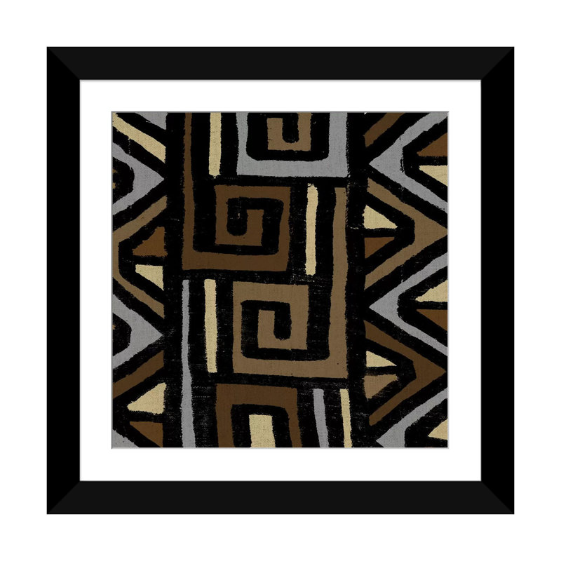 «Mudcloth Geometric Design VI», impression sur toile, H 24 po x l 24 po x P 1 po, Papier d'art encadré noir, Blanc