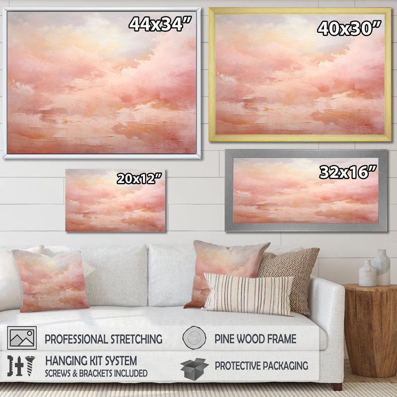 Palette, nuage rose, horizon, formes abstraites, art mural, Toile tendue, H 12 po x l 20 po x P 1 po