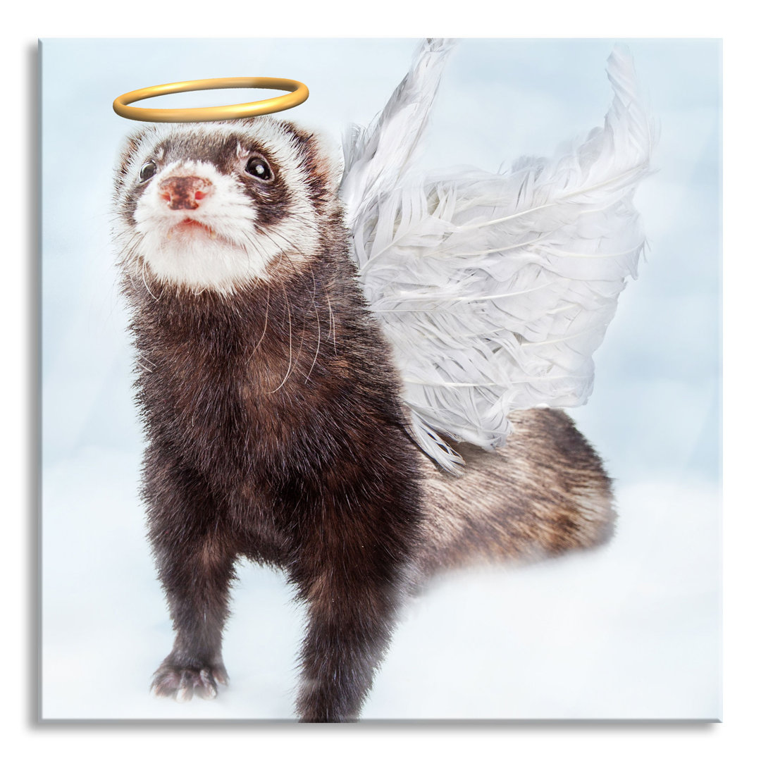 Ungerahmtes Foto auf Glas "Sweet Ferret in an Angel Costume"