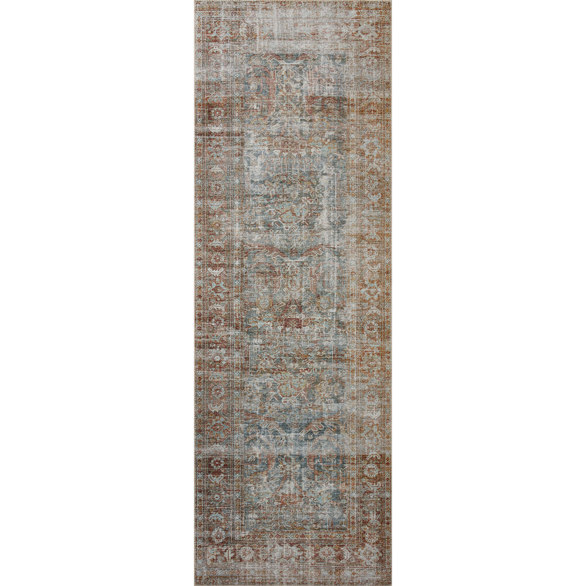 Chris Loves Julia x Loloi Jules Oriental Lagoon/Brick Area Rug, Runner 2'6" x 9'6"