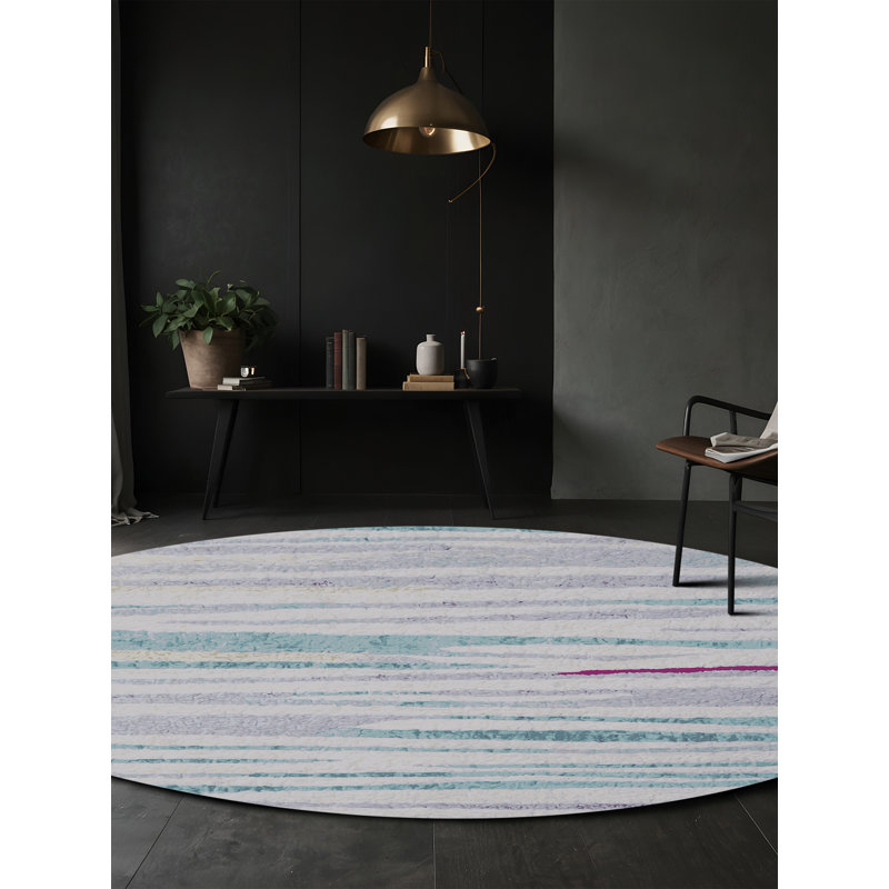 Tapis gris soyeux et moelleux, Rond 3 pi