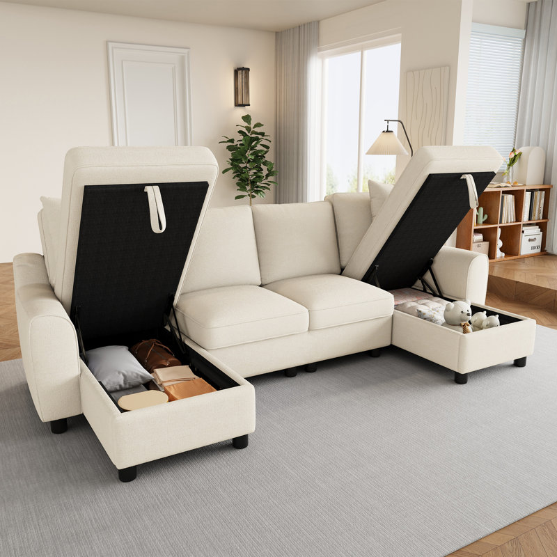 4 Seater Chenille Sofa, Beige