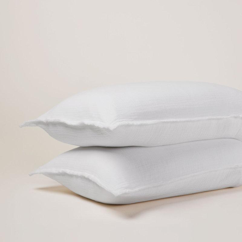 Lou 100% Cotton Button Pillow Protector, White, Queen