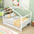 Wooden House-Shaped Bed With Sky Roof And Twin Pull-Out Trundle-598758298-598758299