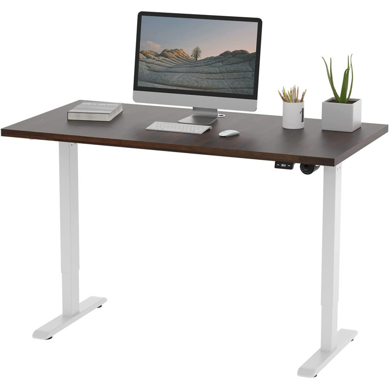 Midtown Value Height Adjustable Standing Desk, Single Motor, 48x24, Walnut Block Top with White Frame, Walnut Block/White