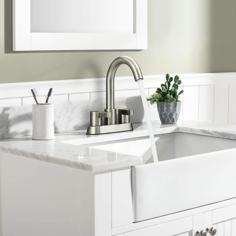 Robinet pour salle de bain en nickel brossé à 2 poignées - fixation à 3 trous, évacuation d'eau en douceur, robinet à utiliser dans les matériaux, installation de 4 po