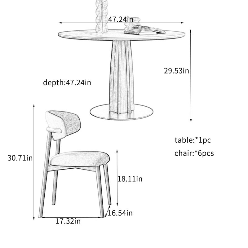 Ensembles de table de salle à manger en ardoise et bois mat., 7