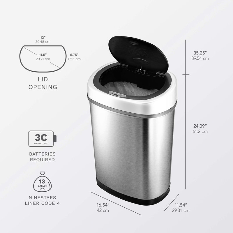 11.1 Gallon Silver Stainless Steel Touchless Motion Sensor Trash Can