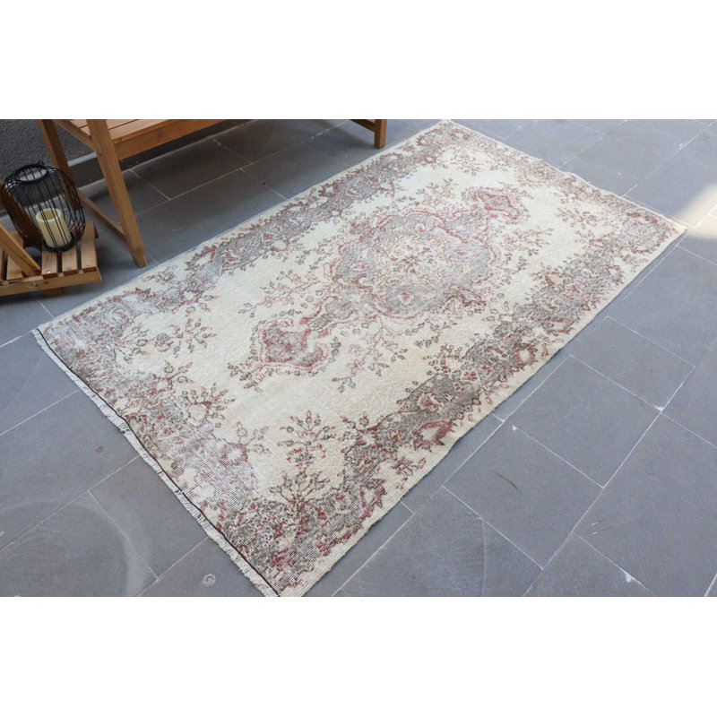 Tapis turc boho rétro beige pour chambre à coucher ou salle à manger - style organique antique