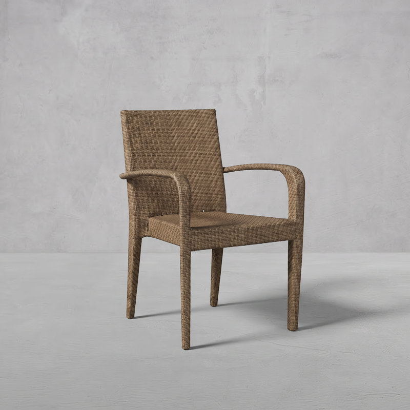 Bari N-Dura Resin Wicker Stacking Arm Chair, Welt + Standard Fill, Linen Dove, Natural