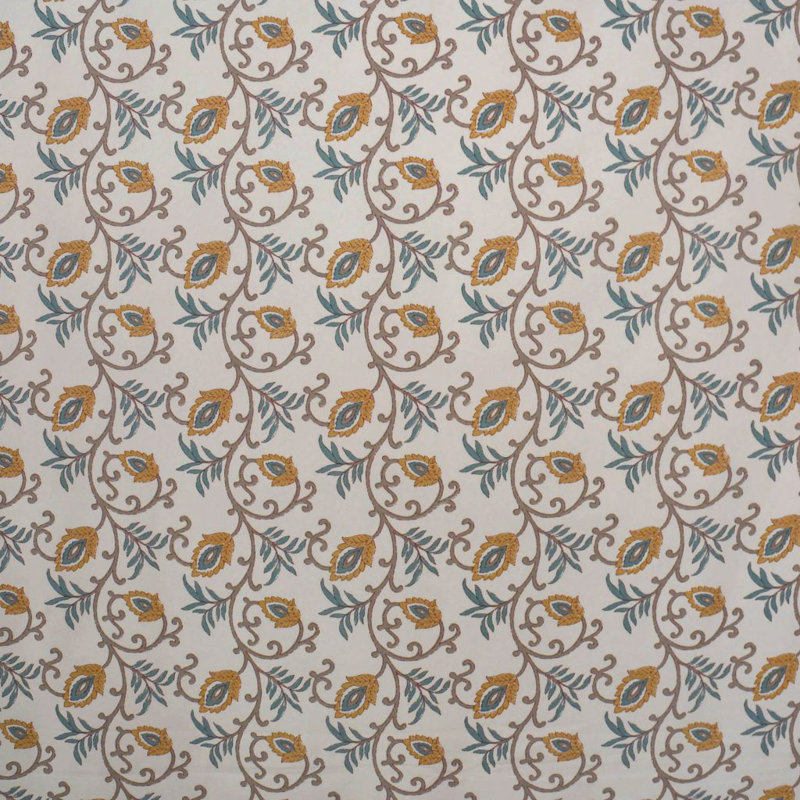 Floral Fabric, Gold/Turquoise