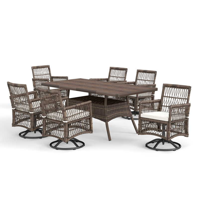 6-person Rectangular dining set with a storage-capable dining table and 6 Swivel Chairs.