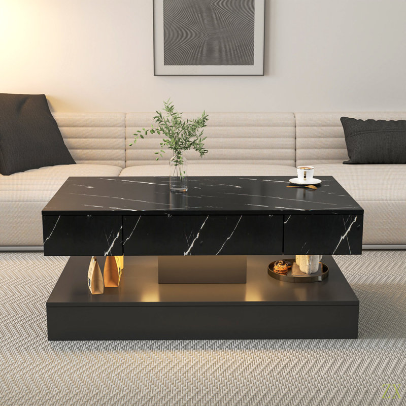 16.93IN High LED Coffee Table,Modern Coffee Table For Living Room,Living Room Tables,Large Living Room Furniture,LED Lights
