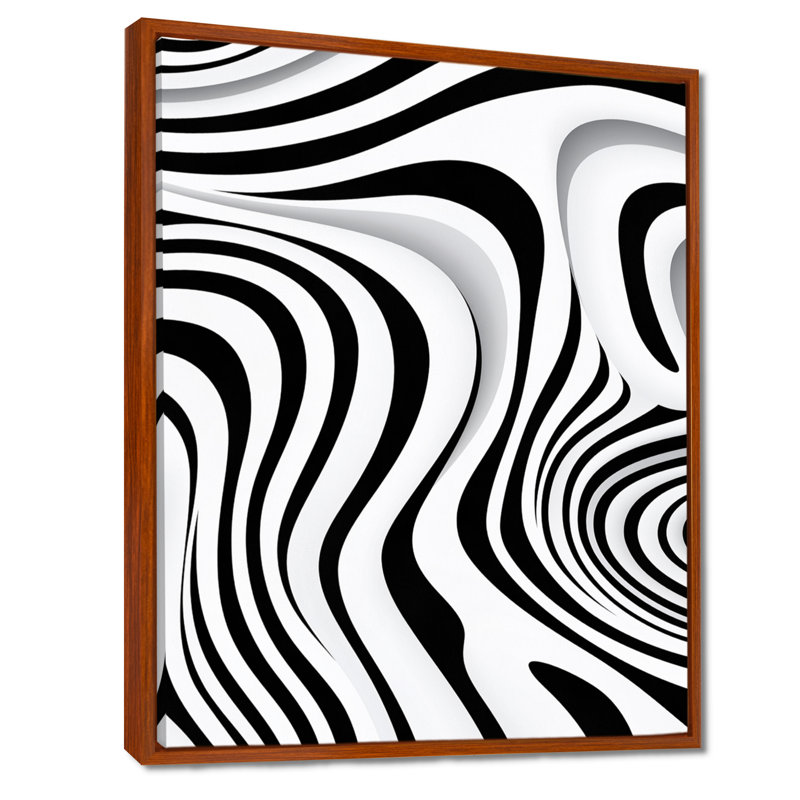 Impression d'empreintes digitales, Labyrinthe monochrome - Vagues, H 20 po x l 12 po, Cadre flottant brun
