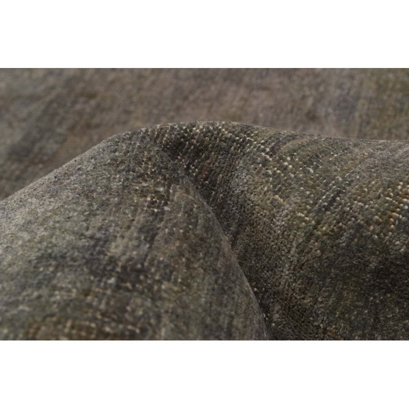 Tapis gris foncé en laine noué à la main de conception unique 9 pi 1 po x 11 pi 6 po