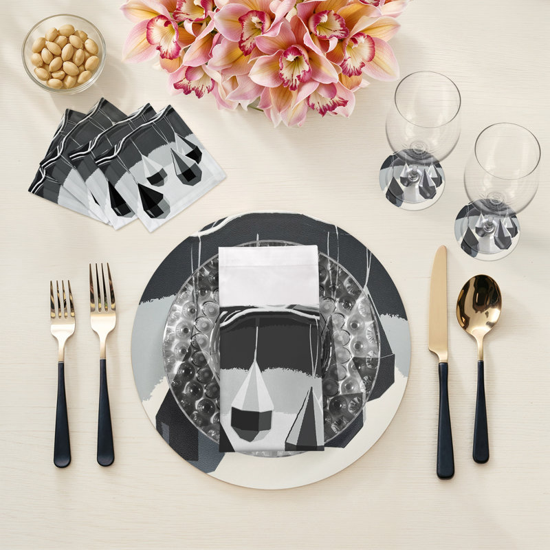 Ornaments Cotton Sateen Cocktail Napkins, Black White