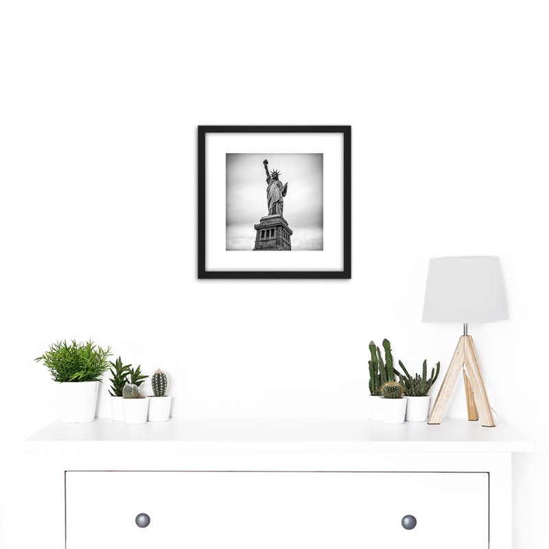 Statue Liberty New York Black White 1 Piece Single Picture Frame Wall Art
