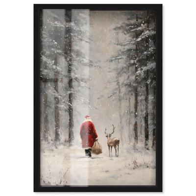 Décoration de Noël «Snowy Holiday Walk Through the Forest Shadowbox» par Art Remedy, cadre noir, 37 x 55