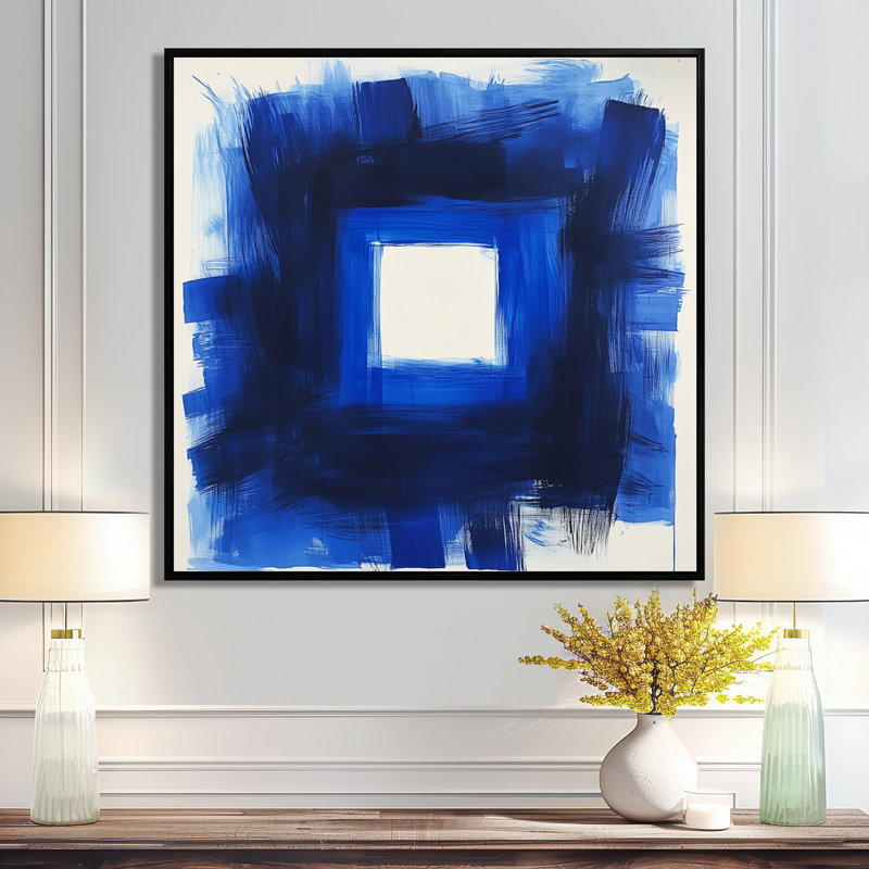 Carré de cobalt électrique - Tableau abstrait encadré sur toile, H 30 po x l 30 po, Cadre flottant noir
