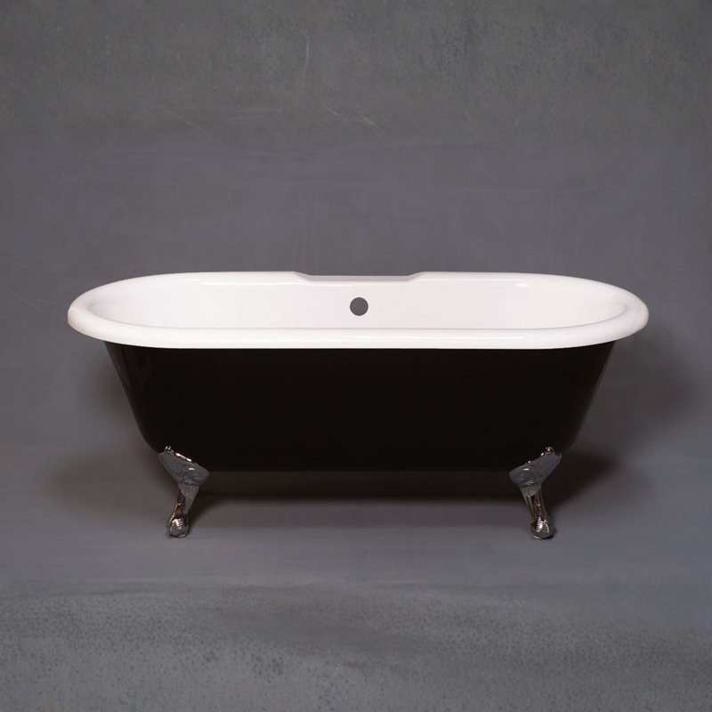 The Arcadia Black and White 66 in. Double Ended Clawfoot Acrylic Tub without Faucet Holes by Strom Living, Chrome