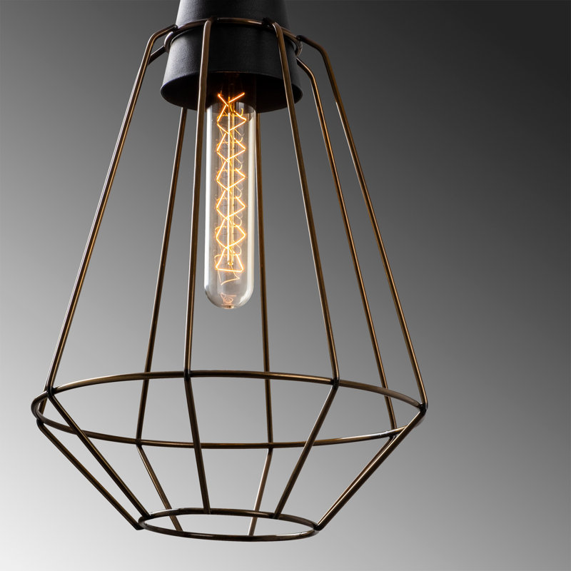 Luminaire suspendu géométrique à 1 lumière Ramsdell, H 49,21 po x l 8,66 po x P 8,66 po, Rétro, Noir